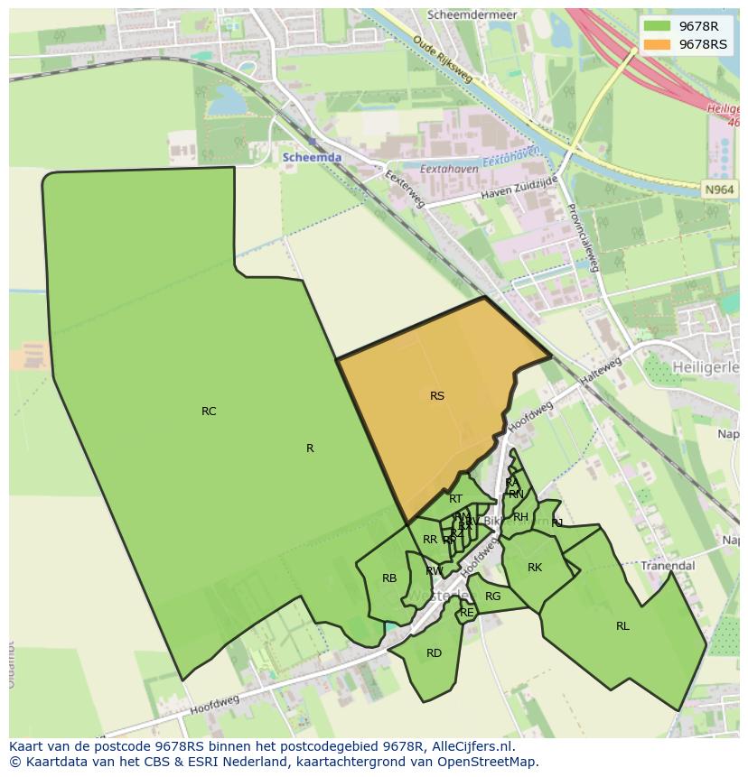 Afbeelding van het postcodegebied 9678 RS op de kaart.