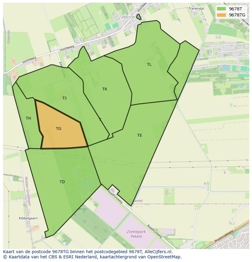 Afbeelding van het postcodegebied 9678 TG op de kaart.