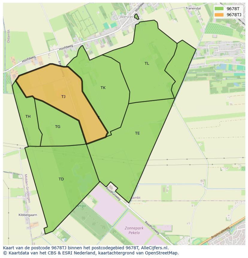 Afbeelding van het postcodegebied 9678 TJ op de kaart.