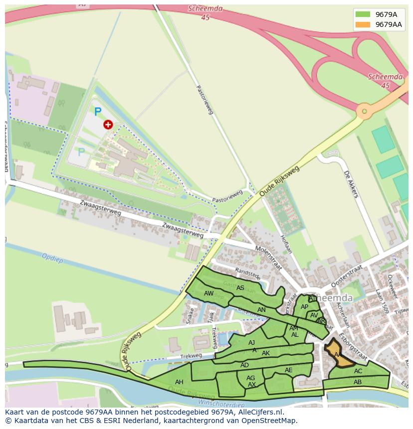 Afbeelding van het postcodegebied 9679 AA op de kaart.