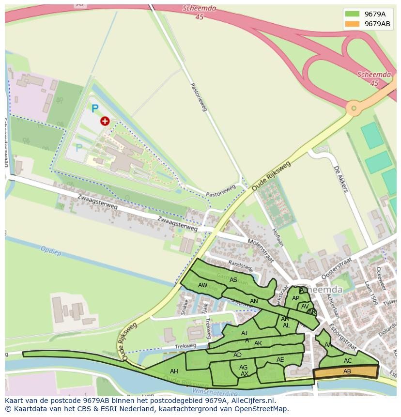 Afbeelding van het postcodegebied 9679 AB op de kaart.