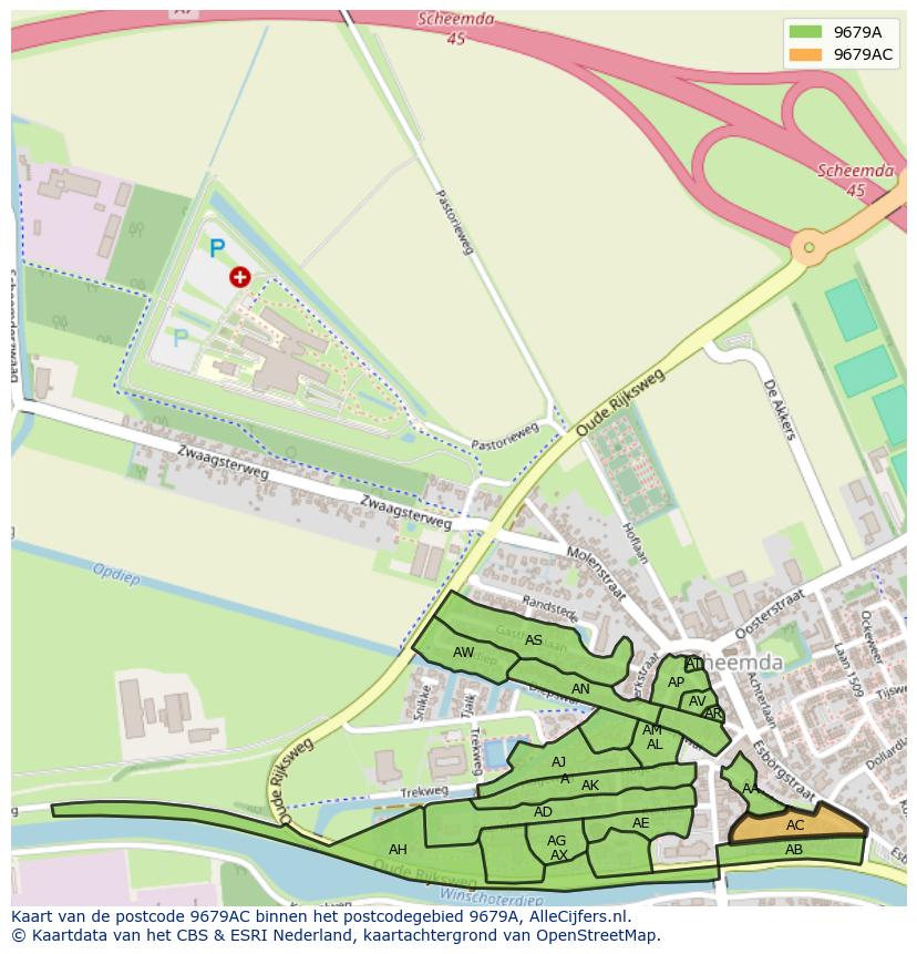 Afbeelding van het postcodegebied 9679 AC op de kaart.
