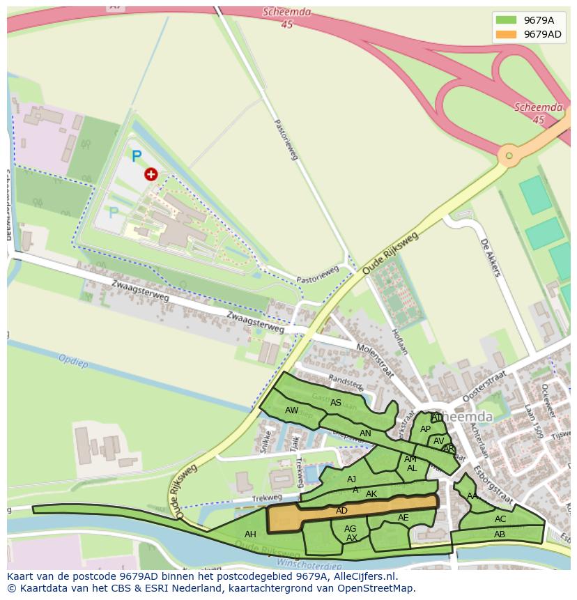 Afbeelding van het postcodegebied 9679 AD op de kaart.