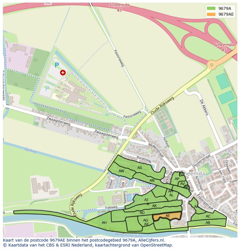 Afbeelding van het postcodegebied 9679 AE op de kaart.