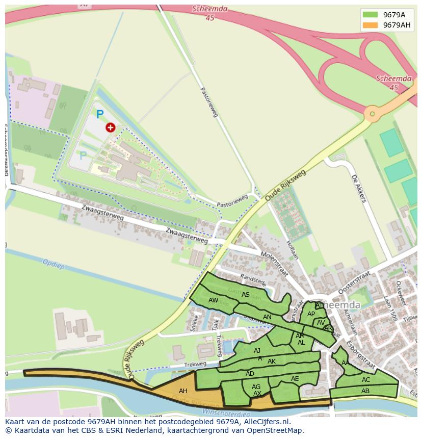 Afbeelding van het postcodegebied 9679 AH op de kaart.