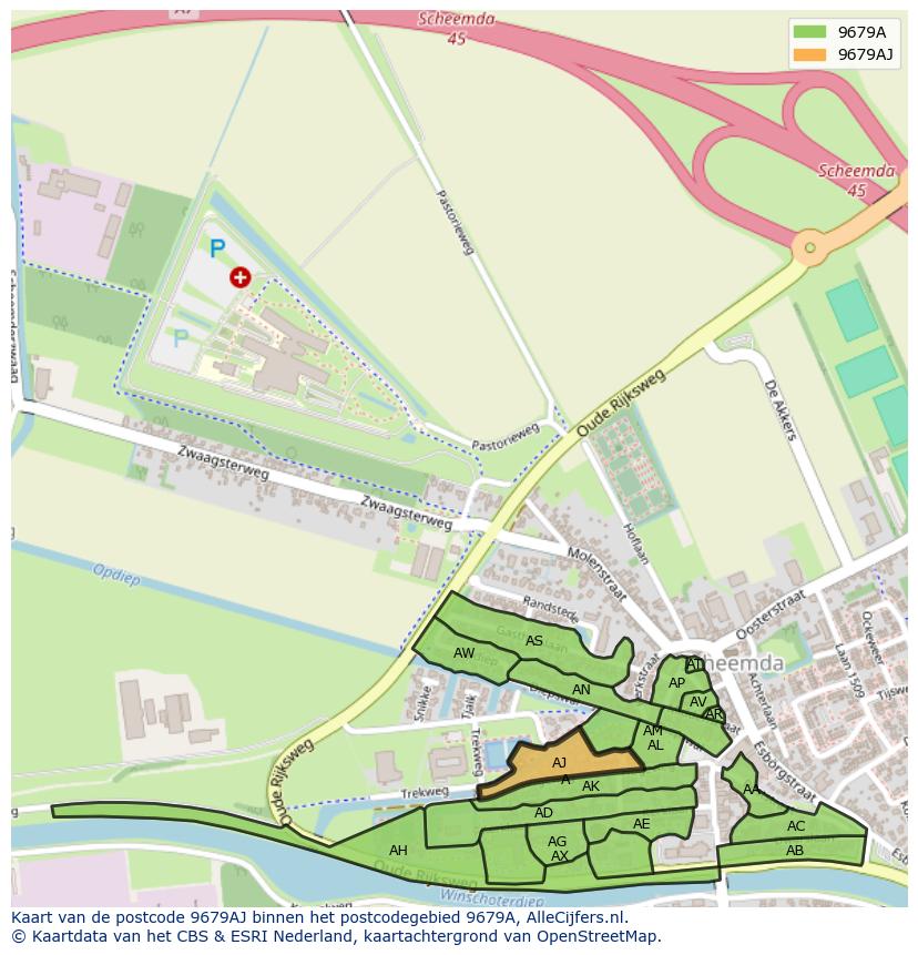 Afbeelding van het postcodegebied 9679 AJ op de kaart.