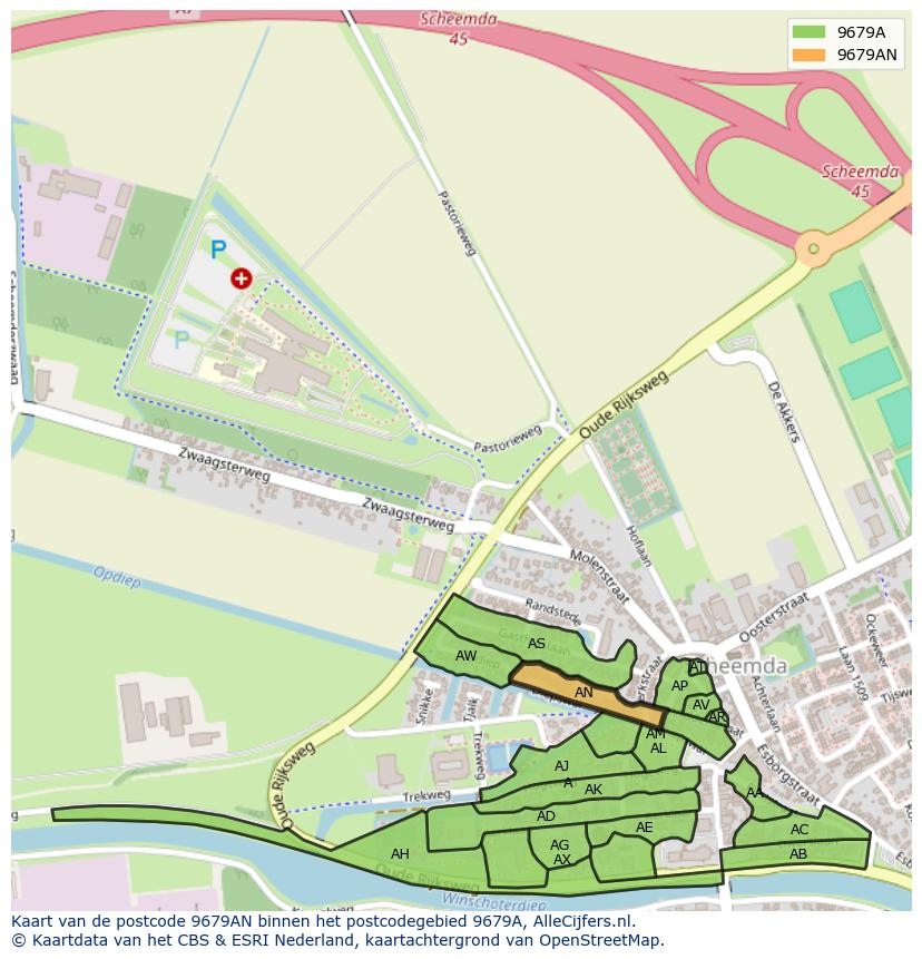Afbeelding van het postcodegebied 9679 AN op de kaart.