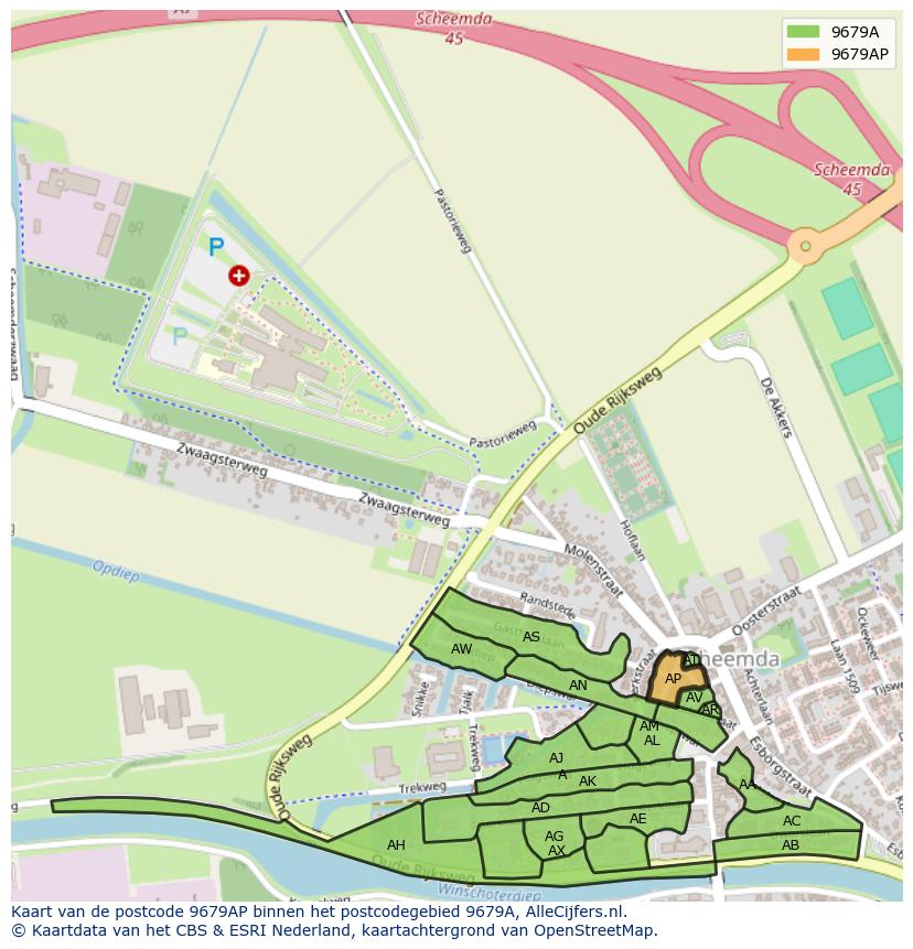Afbeelding van het postcodegebied 9679 AP op de kaart.