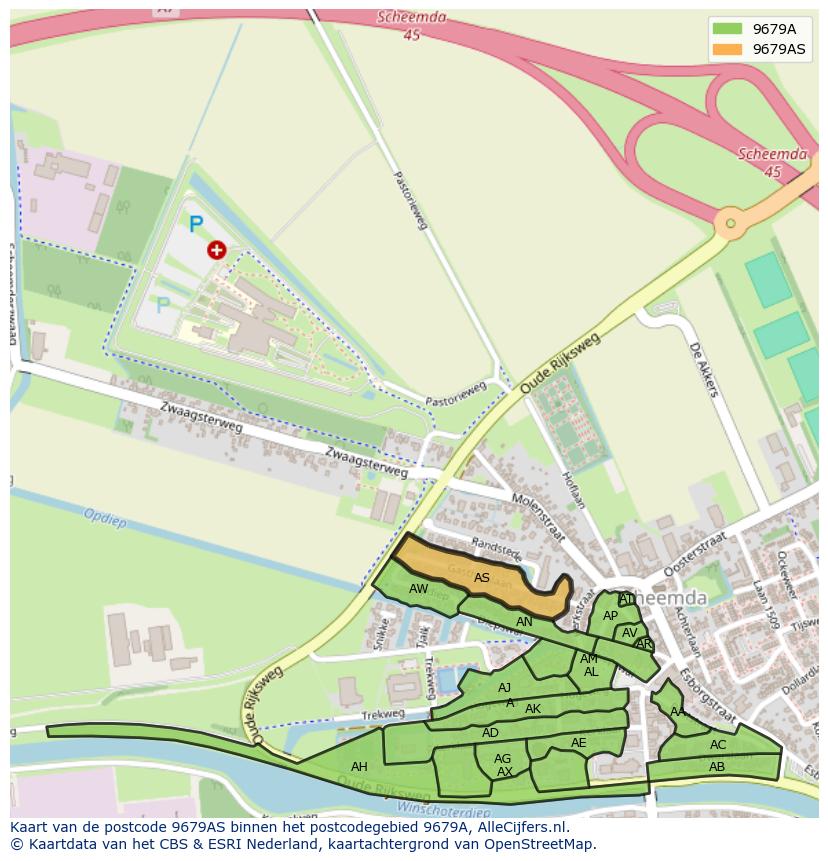 Afbeelding van het postcodegebied 9679 AS op de kaart.
