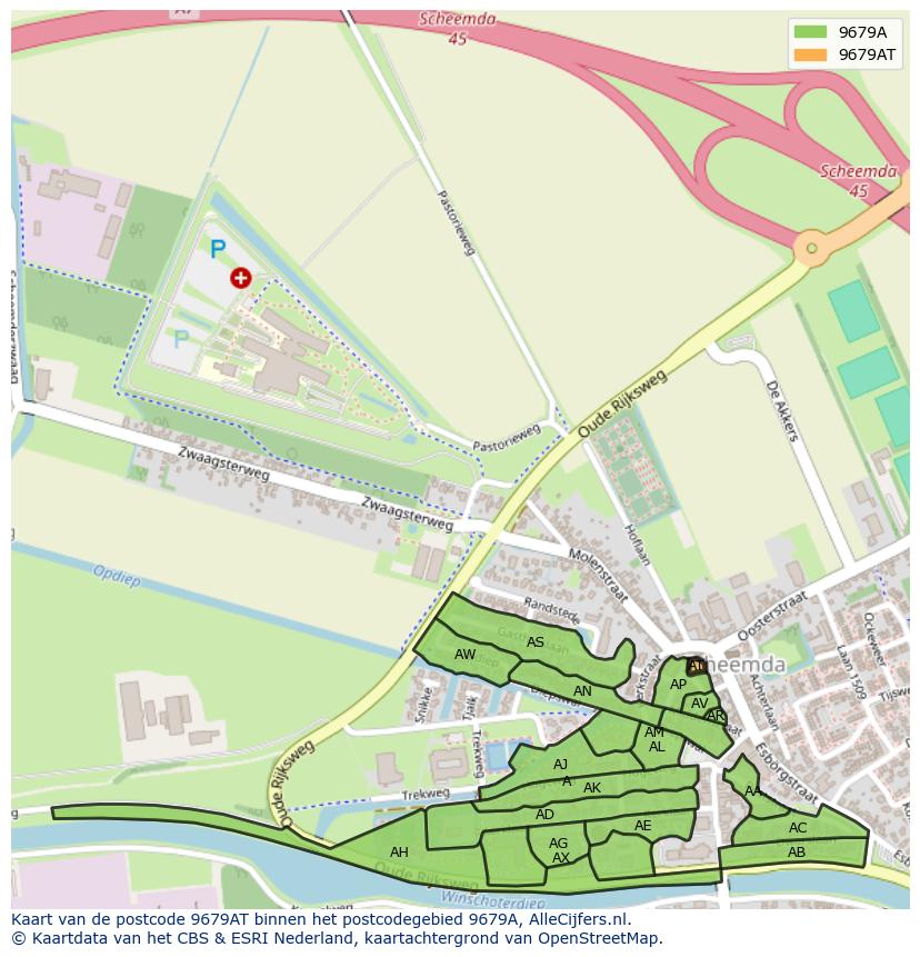 Afbeelding van het postcodegebied 9679 AT op de kaart.
