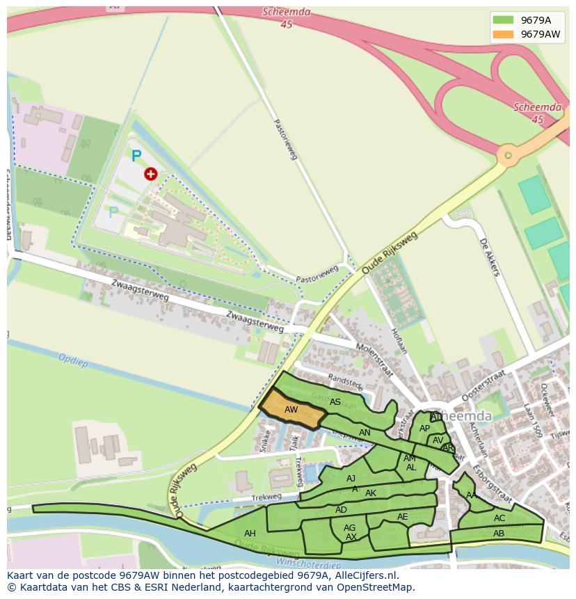 Afbeelding van het postcodegebied 9679 AW op de kaart.