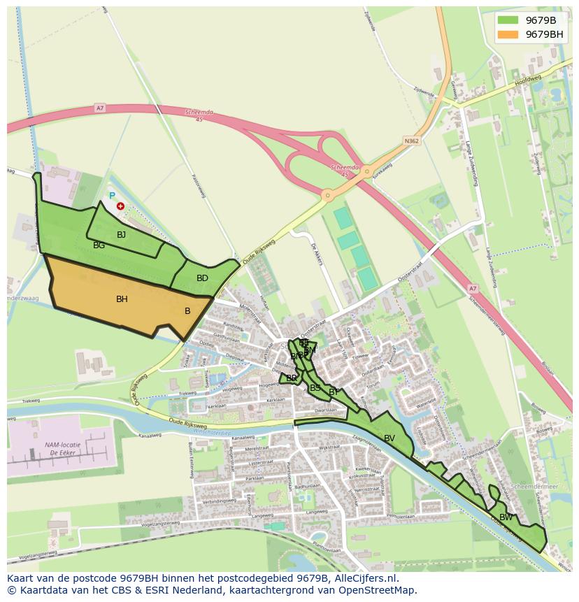 Afbeelding van het postcodegebied 9679 BH op de kaart.