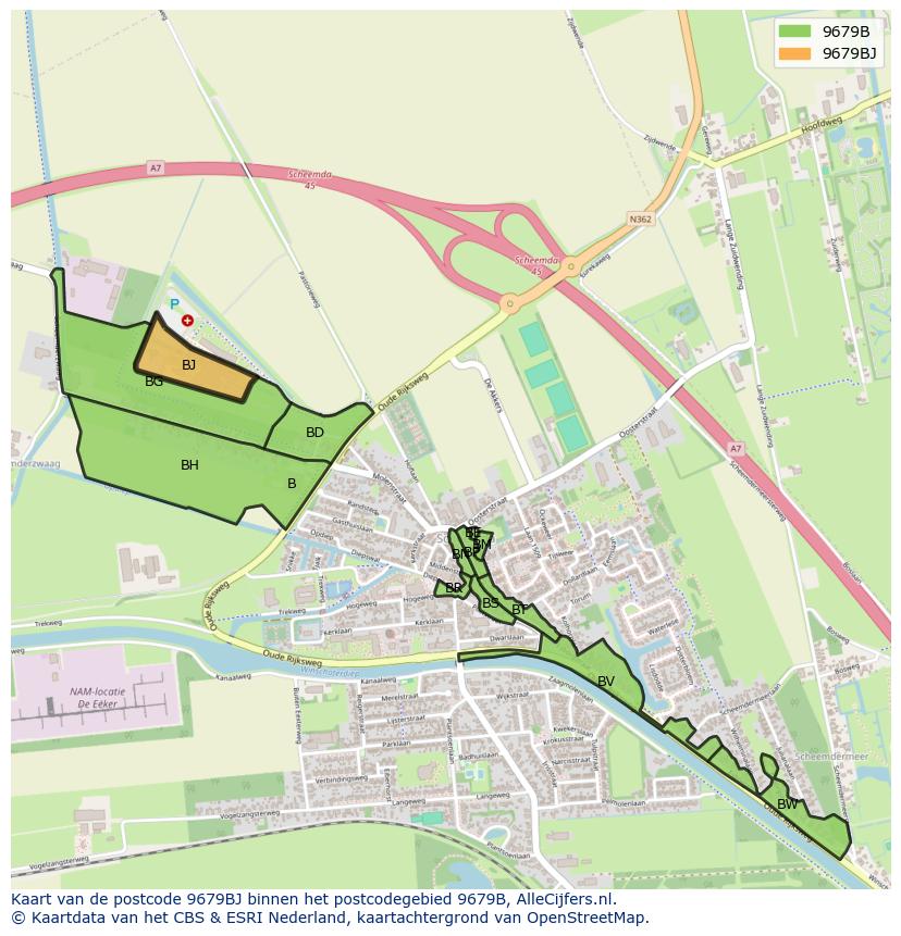 Afbeelding van het postcodegebied 9679 BJ op de kaart.