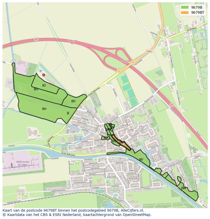Afbeelding van het postcodegebied 9679 BT op de kaart.