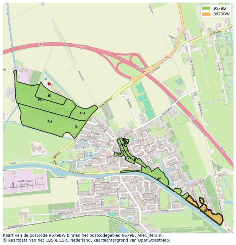 Afbeelding van het postcodegebied 9679 BW op de kaart.