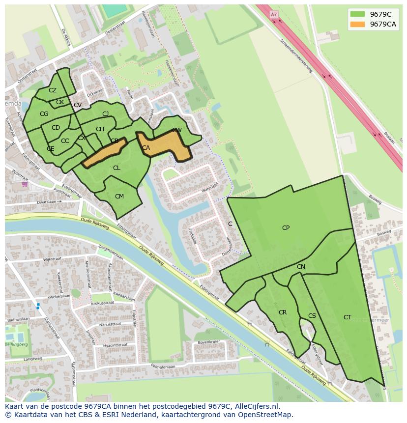 Afbeelding van het postcodegebied 9679 CA op de kaart.