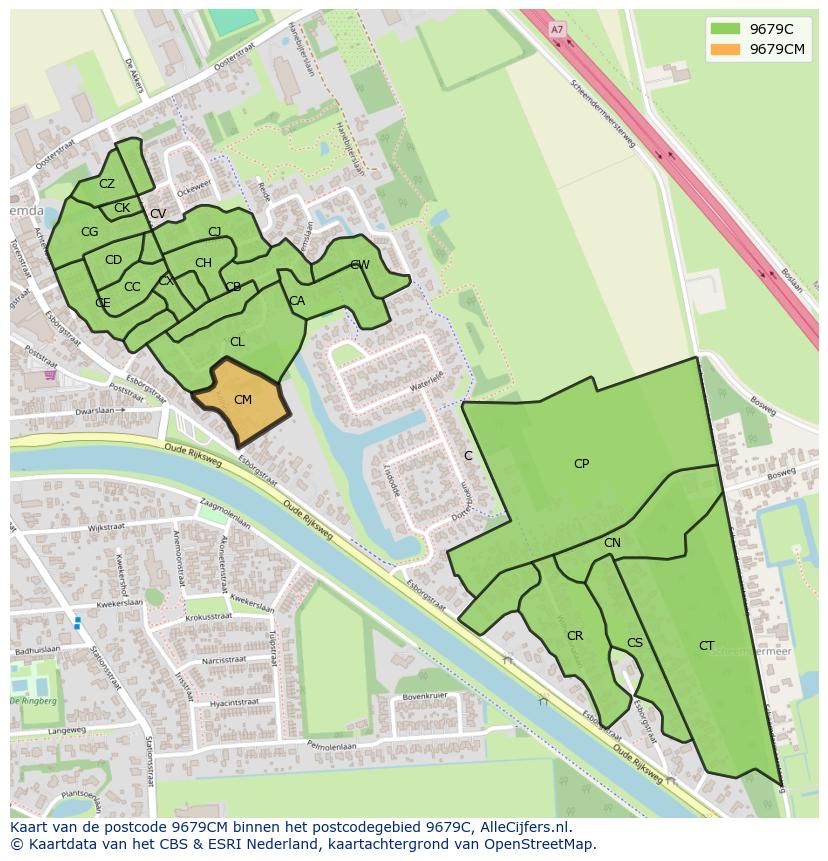 Afbeelding van het postcodegebied 9679 CM op de kaart.
