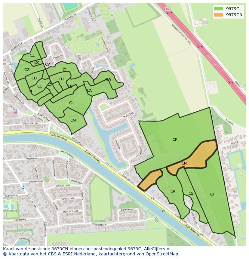 Afbeelding van het postcodegebied 9679 CN op de kaart.
