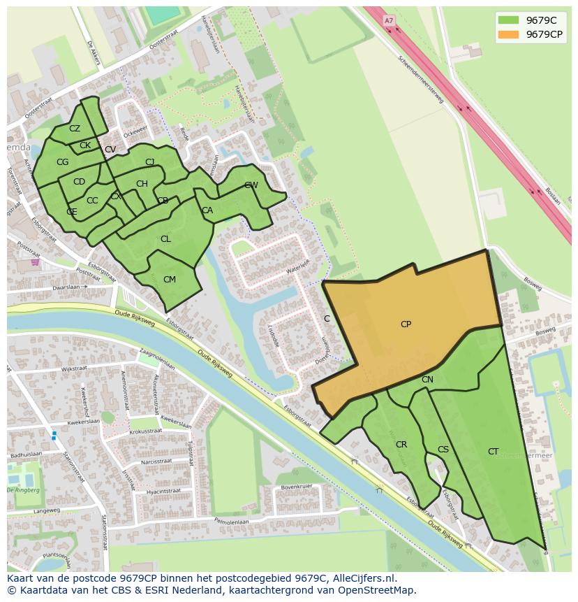 Afbeelding van het postcodegebied 9679 CP op de kaart.