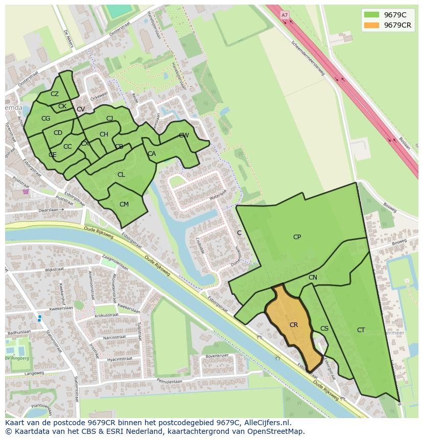 Afbeelding van het postcodegebied 9679 CR op de kaart.