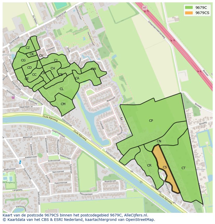 Afbeelding van het postcodegebied 9679 CS op de kaart.