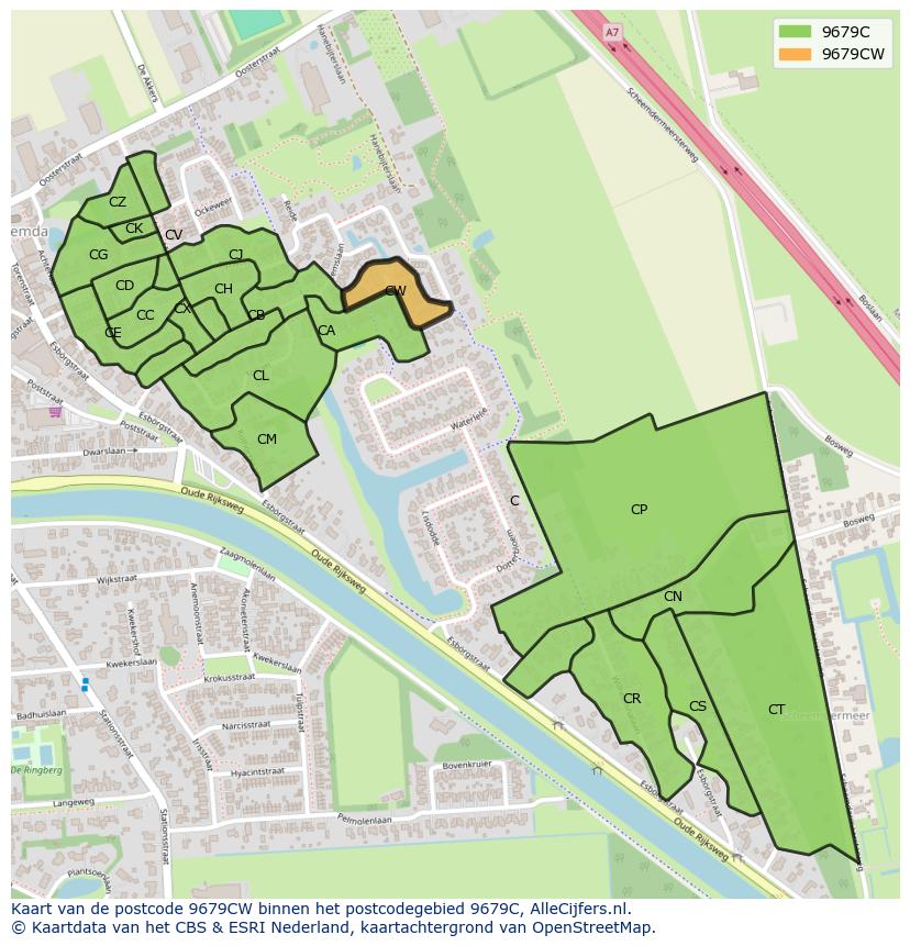 Afbeelding van het postcodegebied 9679 CW op de kaart.