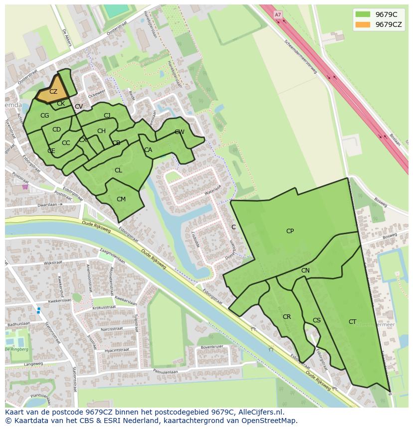 Afbeelding van het postcodegebied 9679 CZ op de kaart.