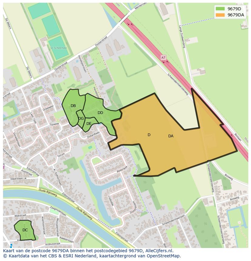 Afbeelding van het postcodegebied 9679 DA op de kaart.