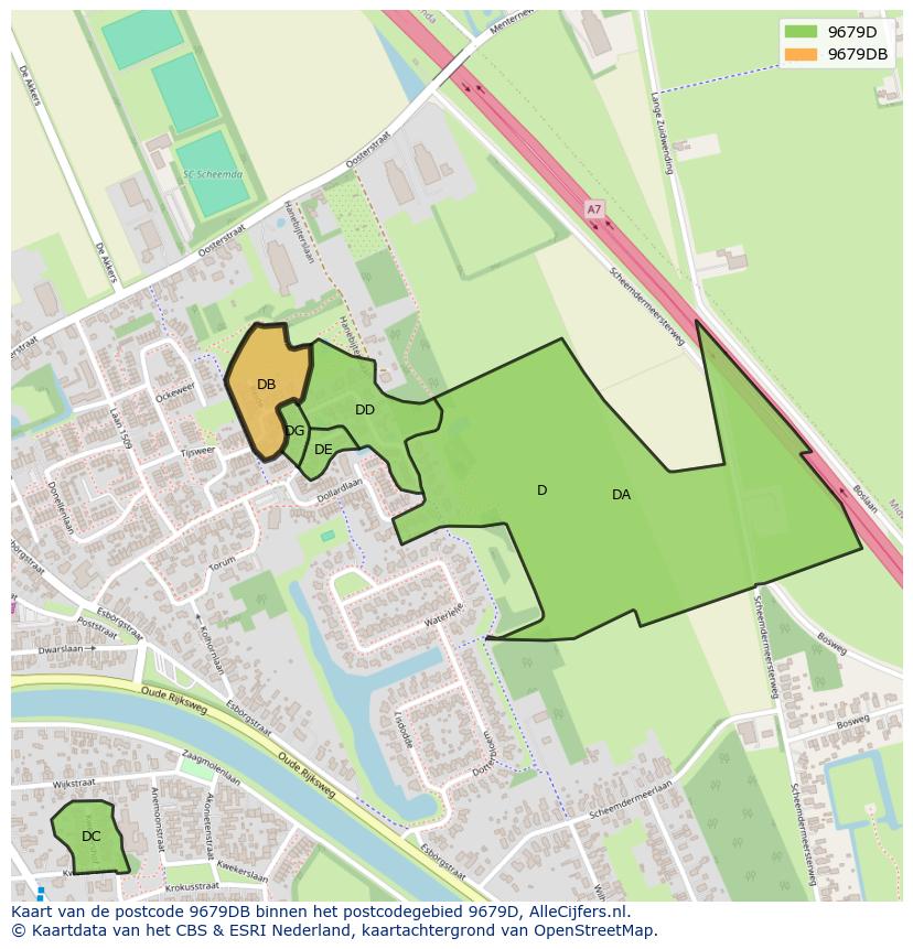 Afbeelding van het postcodegebied 9679 DB op de kaart.
