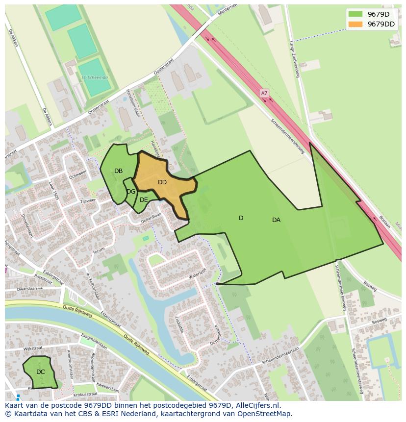 Afbeelding van het postcodegebied 9679 DD op de kaart.