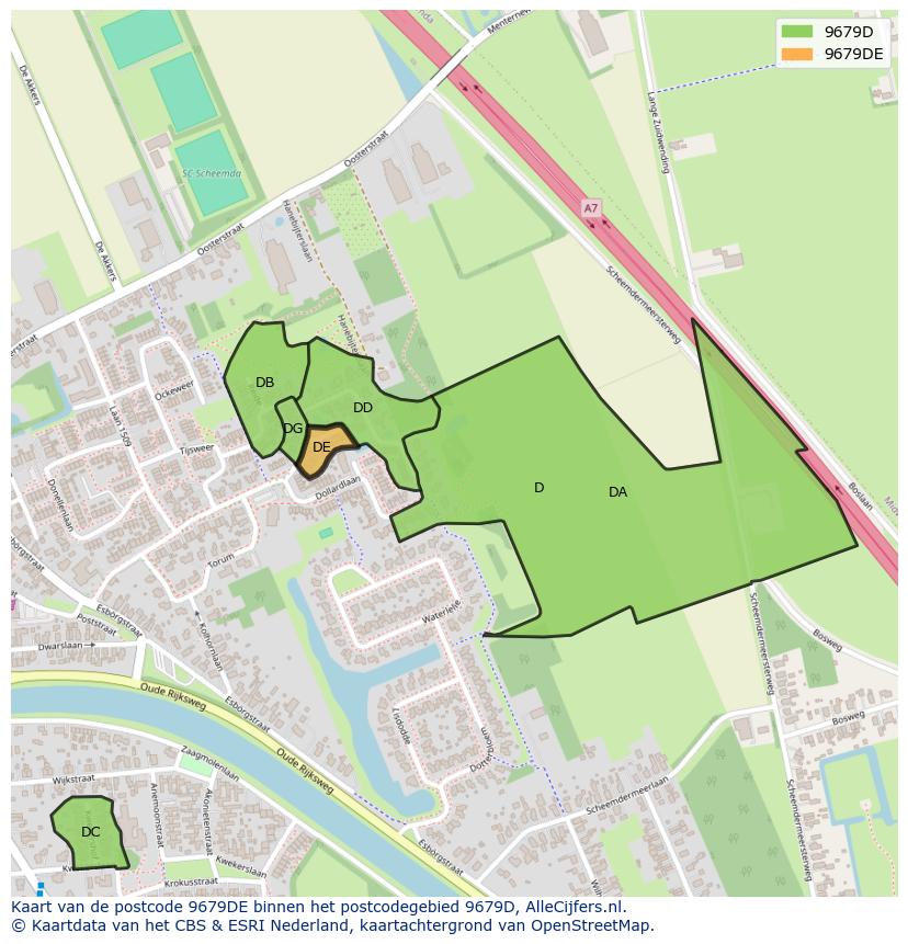 Afbeelding van het postcodegebied 9679 DE op de kaart.