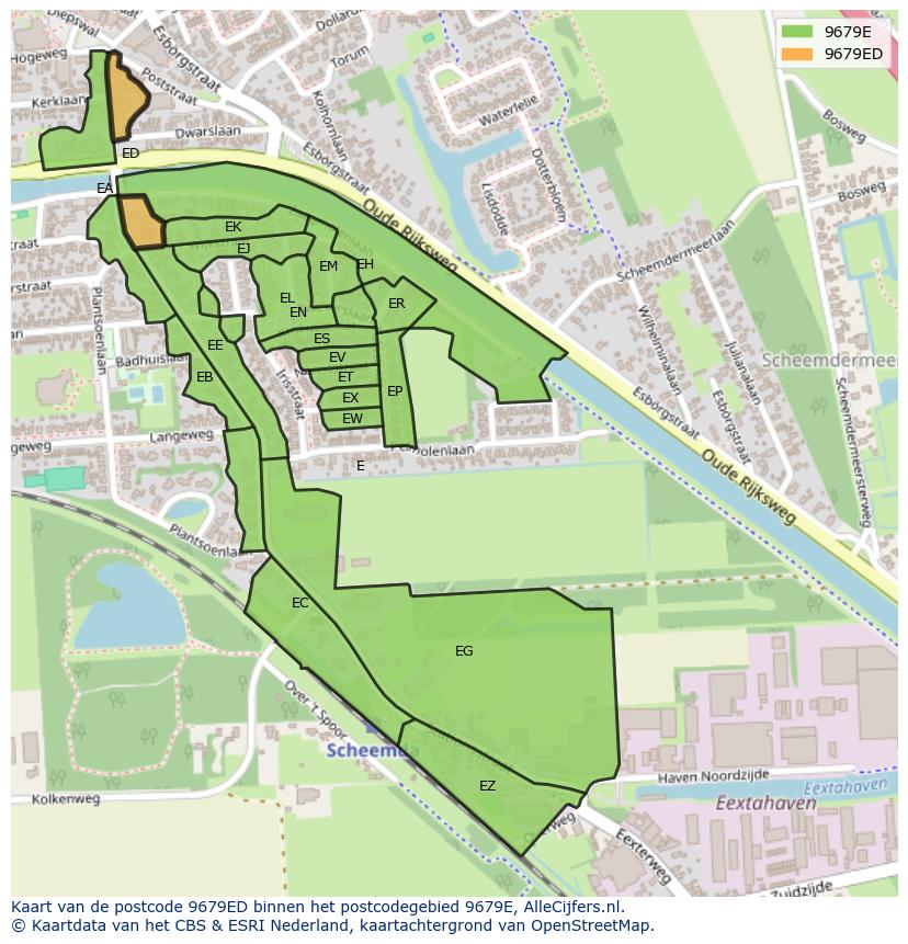 Afbeelding van het postcodegebied 9679 ED op de kaart.