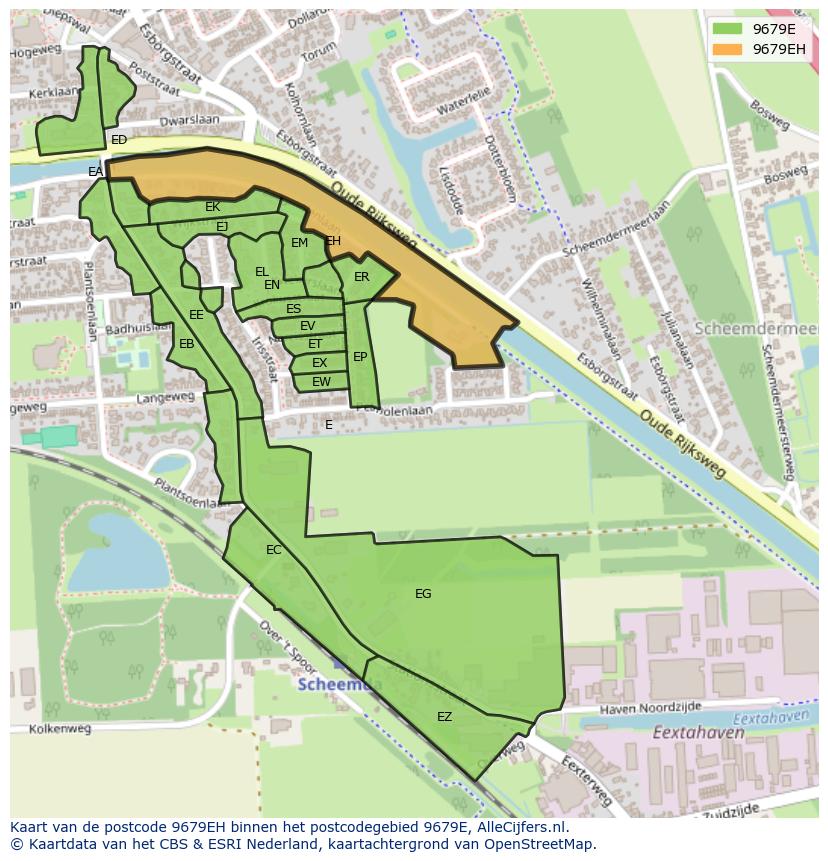 Afbeelding van het postcodegebied 9679 EH op de kaart.