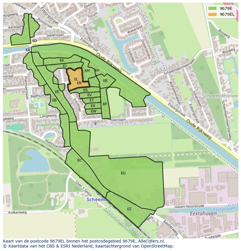 Afbeelding van het postcodegebied 9679 EL op de kaart.