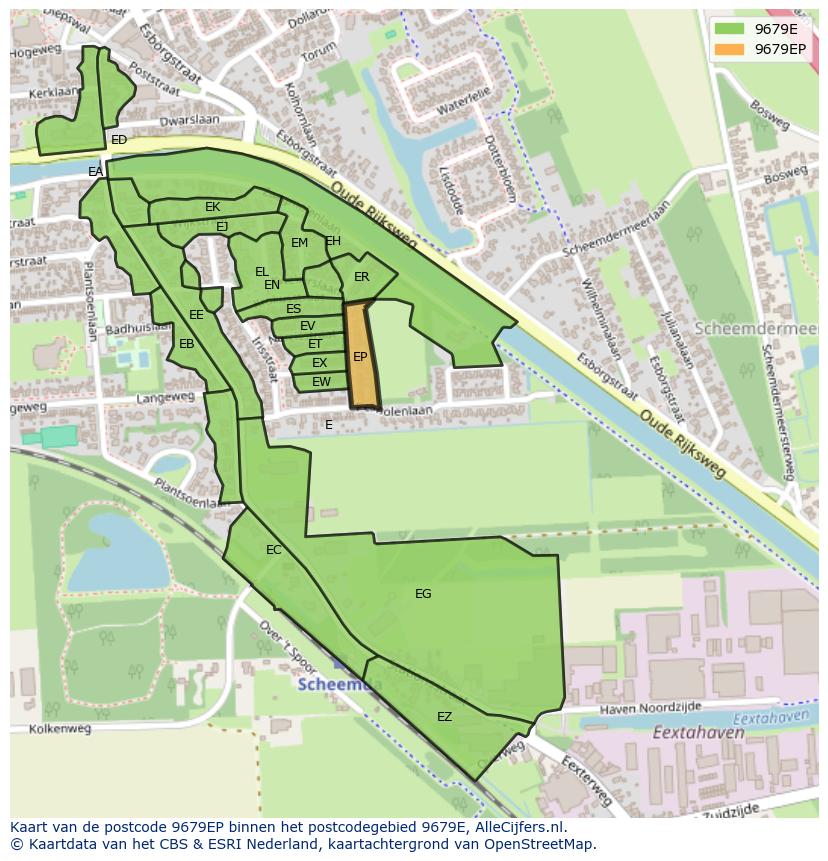 Afbeelding van het postcodegebied 9679 EP op de kaart.