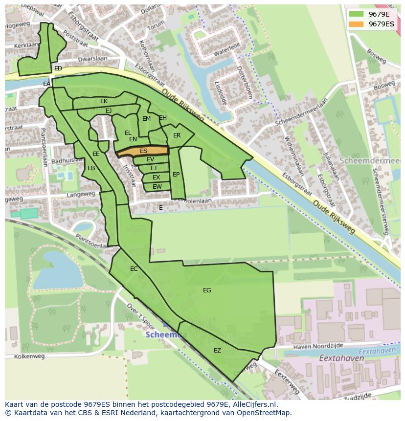 Afbeelding van het postcodegebied 9679 ES op de kaart.