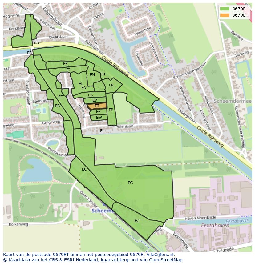 Afbeelding van het postcodegebied 9679 ET op de kaart.