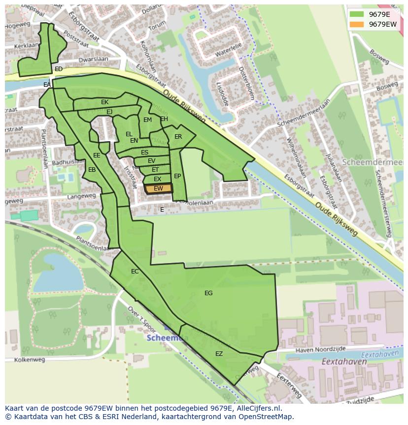 Afbeelding van het postcodegebied 9679 EW op de kaart.