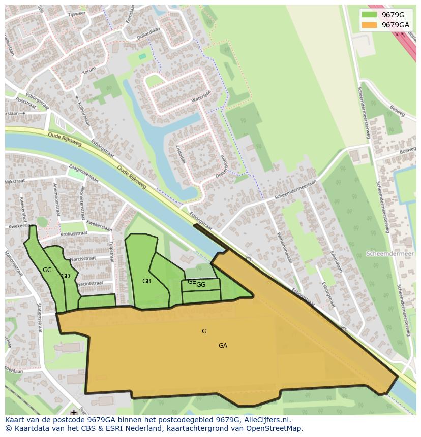 Afbeelding van het postcodegebied 9679 GA op de kaart.