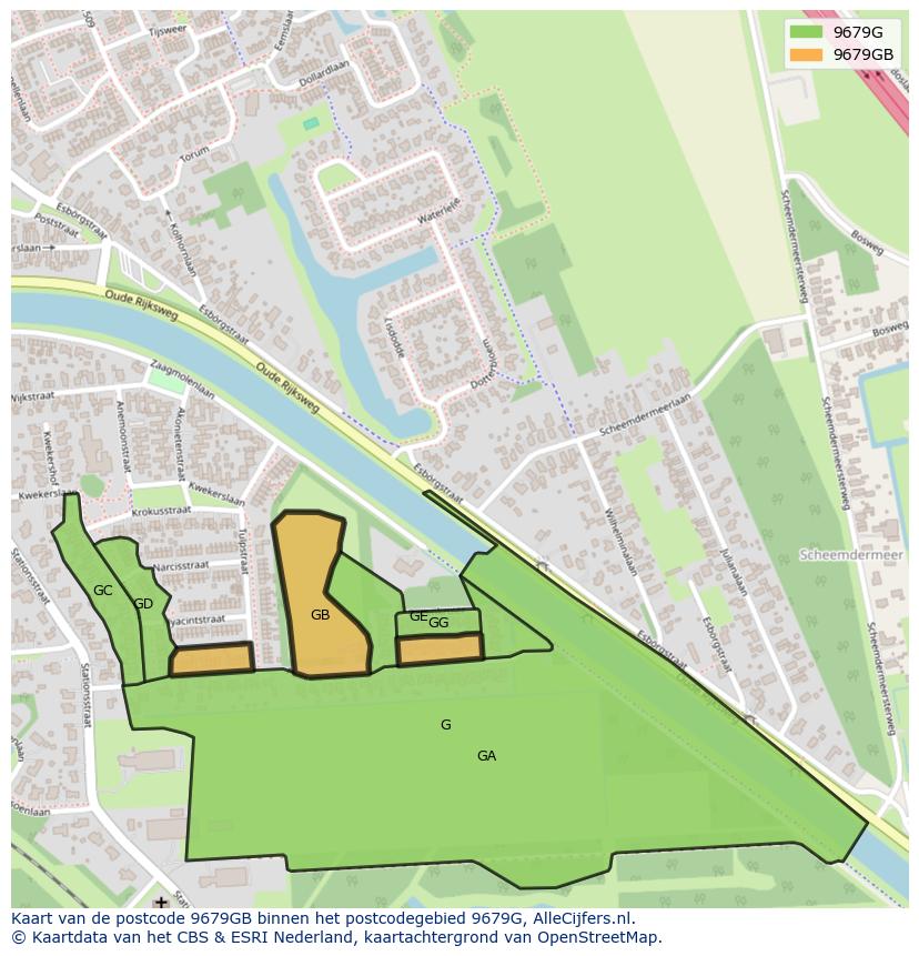 Afbeelding van het postcodegebied 9679 GB op de kaart.