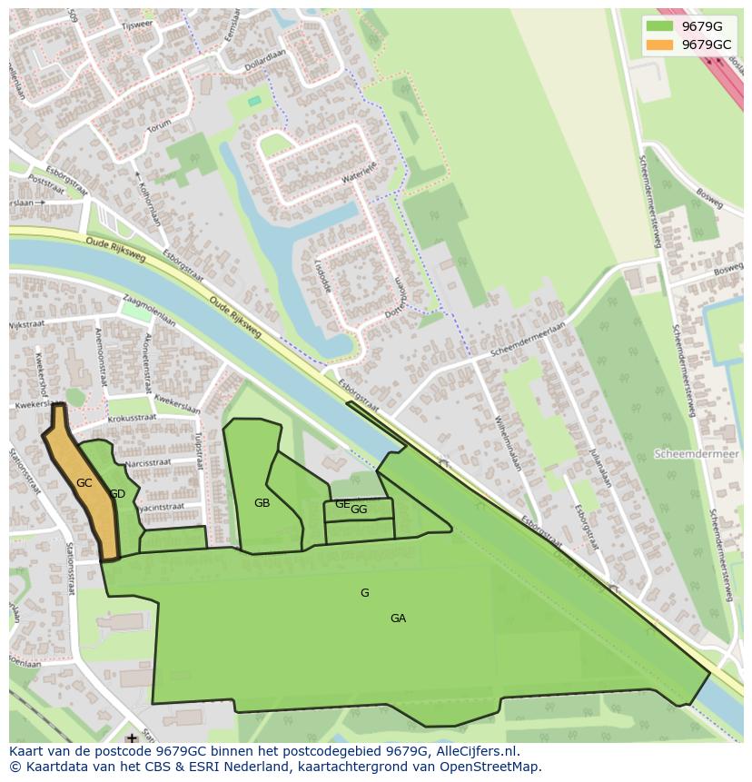 Afbeelding van het postcodegebied 9679 GC op de kaart.