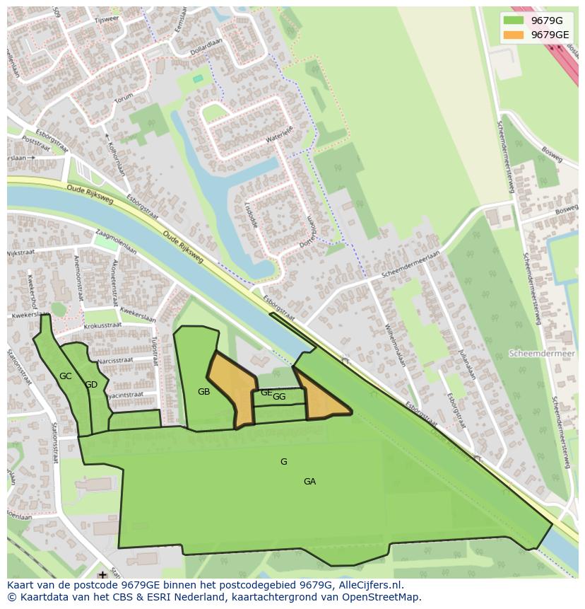 Afbeelding van het postcodegebied 9679 GE op de kaart.