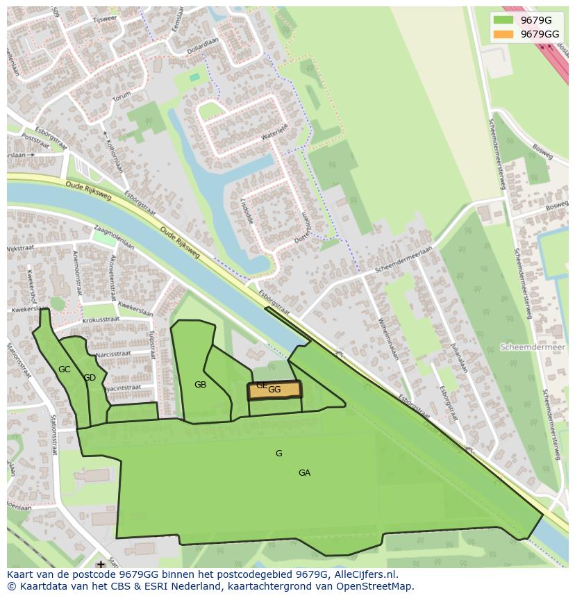 Afbeelding van het postcodegebied 9679 GG op de kaart.