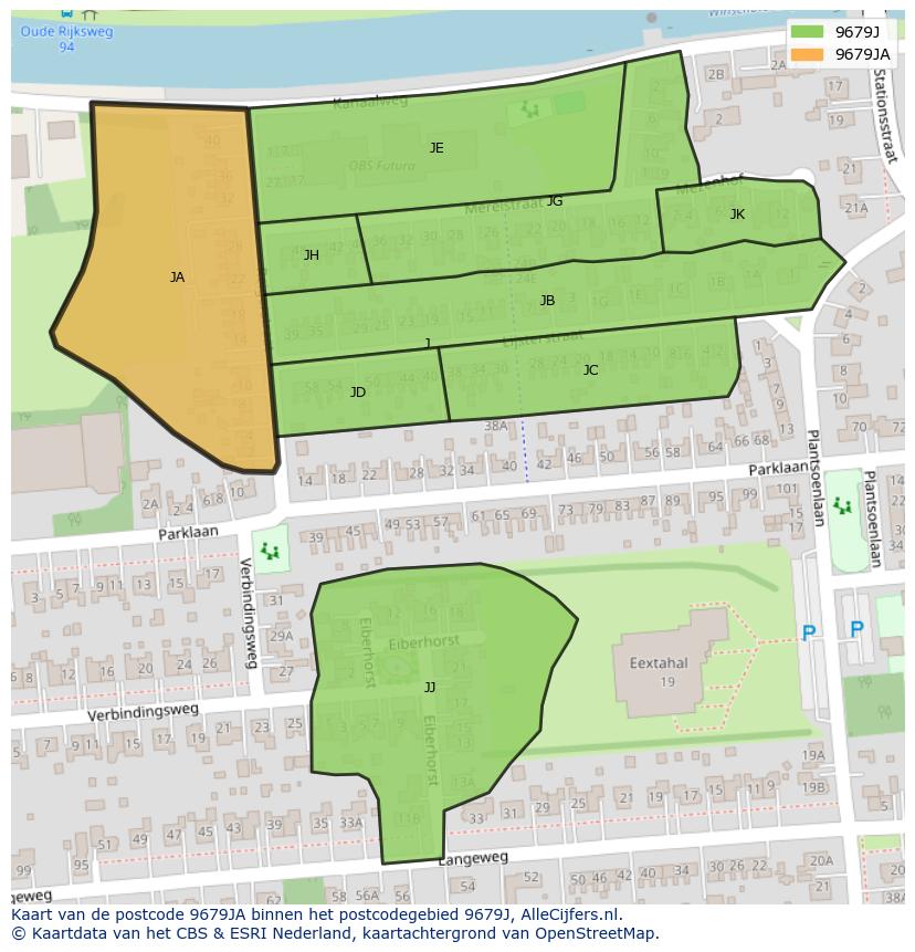 Afbeelding van het postcodegebied 9679 JA op de kaart.