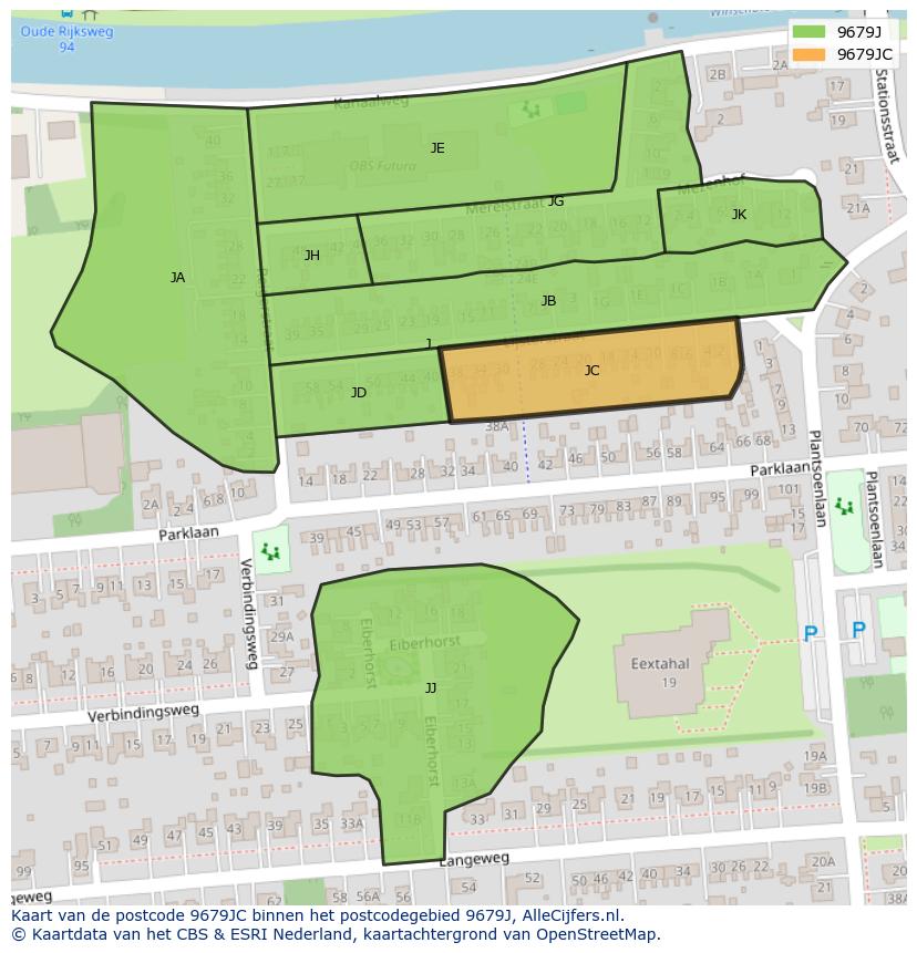 Afbeelding van het postcodegebied 9679 JC op de kaart.