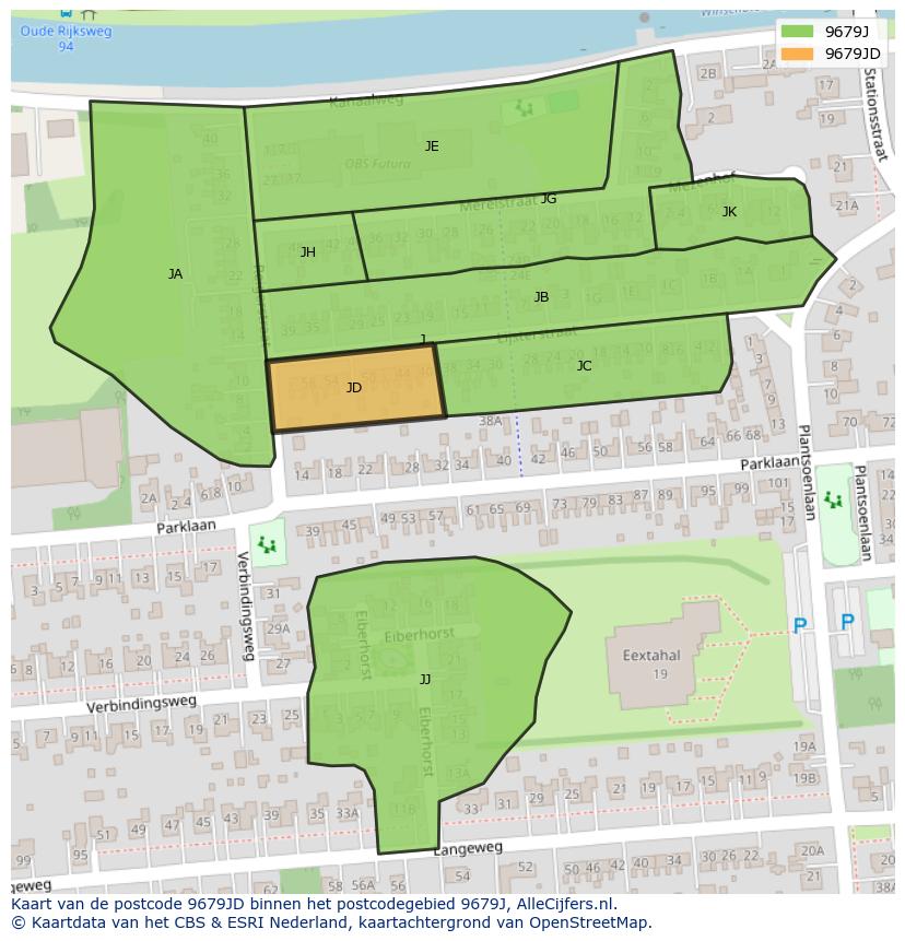 Afbeelding van het postcodegebied 9679 JD op de kaart.