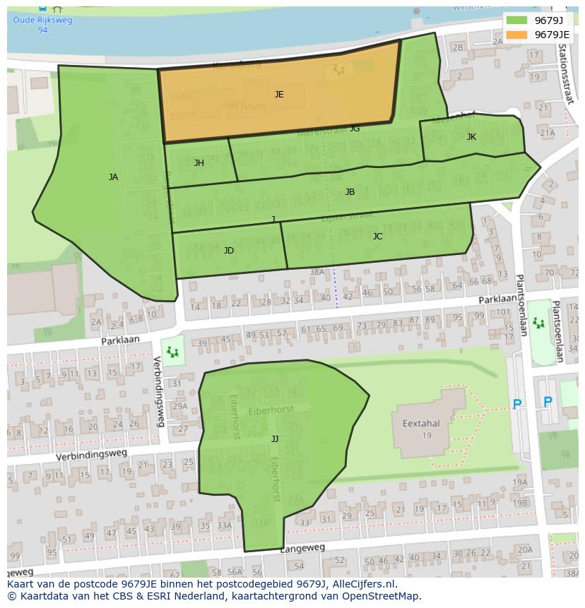 Afbeelding van het postcodegebied 9679 JE op de kaart.