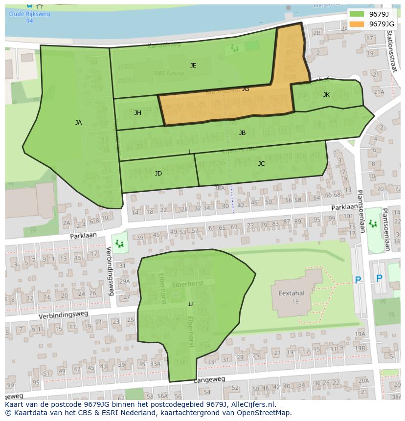 Afbeelding van het postcodegebied 9679 JG op de kaart.