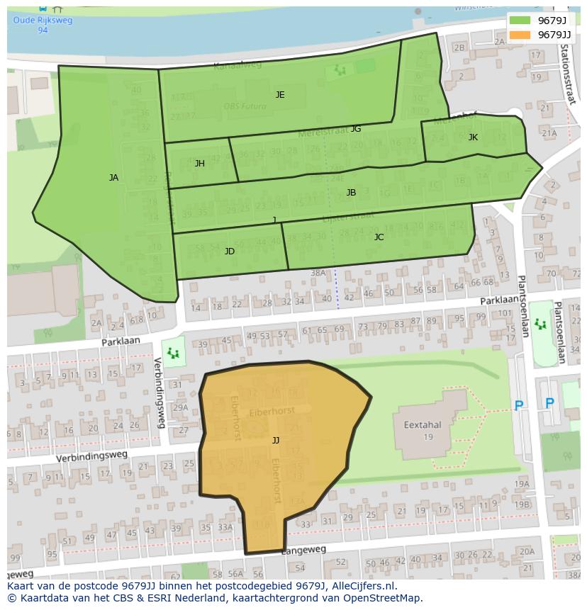 Afbeelding van het postcodegebied 9679 JJ op de kaart.