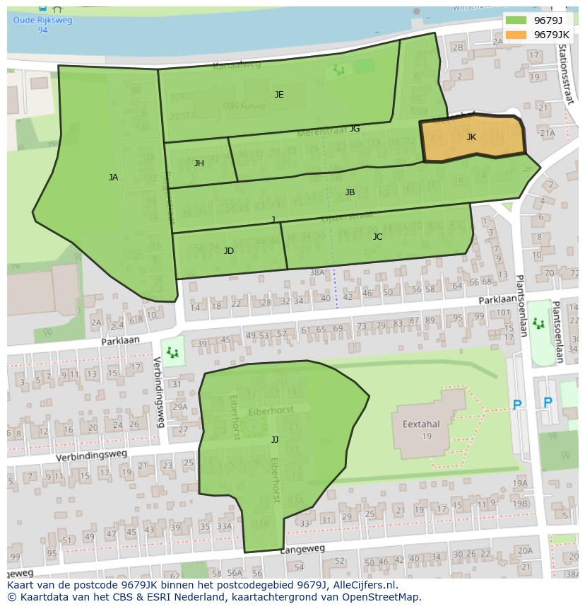 Afbeelding van het postcodegebied 9679 JK op de kaart.